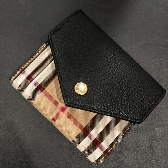 Burberry Handbags - Burberry Vintage Check & Leather Trifold Wallet